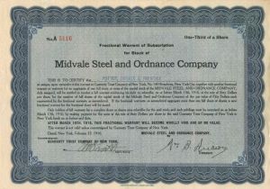 Midvale Steel and Ordnance Co. - Stock Certificate