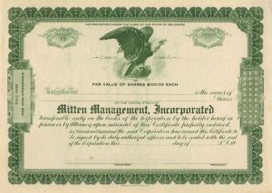 Mitten Management, Incorporated - Stock Certificate
