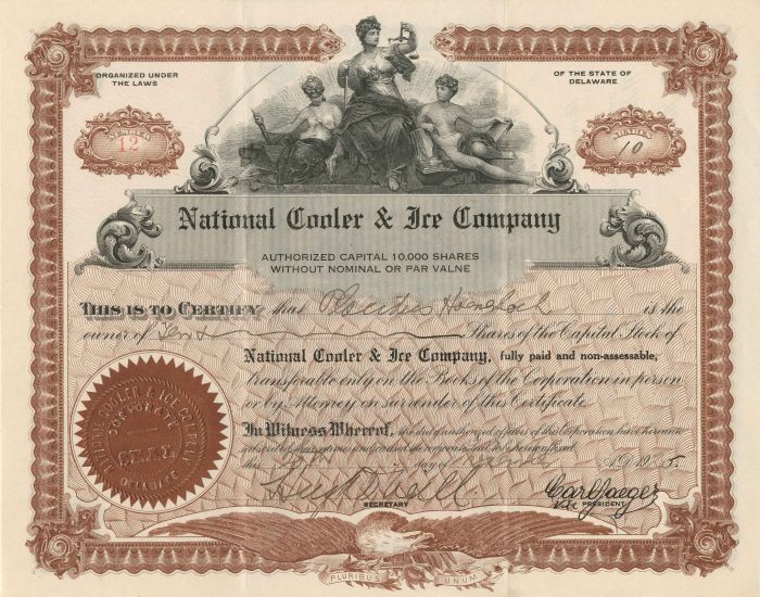 National Cooler and Ice Co. - Stock Certificate