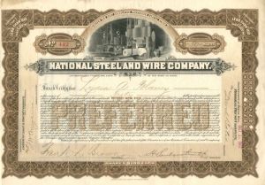 National Steel and Wire Co. - 1902 dated Stock Certificate - Gorgeous Vignette