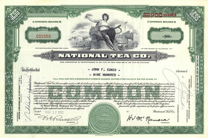 National Tea Co. - Stock Certificate