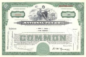 National Tea Co. - 1948-53 dated Stock Certificate - NATCO - Informally Known as National