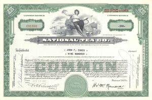 National Tea Co. - 1948-53 dated Stock Certificate - NATCO - Informally Known as National