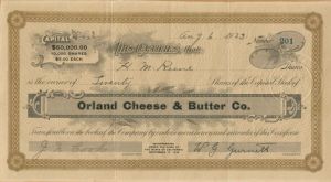 Orland Cheese and Butter Co. - 1923 dated California Stock Certificate