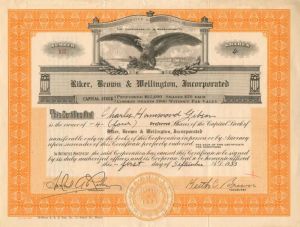 Riker, Brown and Wellington, Incorporated - Stock Certificate