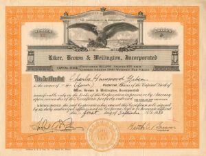 Riker, Brown and Wellington, Incorporated - Stock Certificate