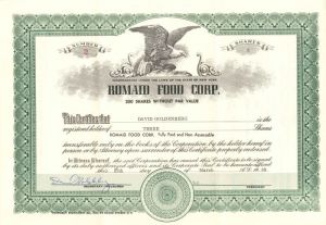 Romaid Food Corp. - Stock Certificate