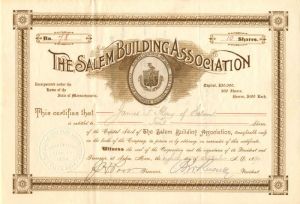 Salem Building Association - Stock Certificate