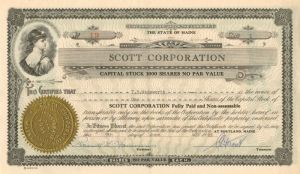 Scott Corporation - Stock Certificate