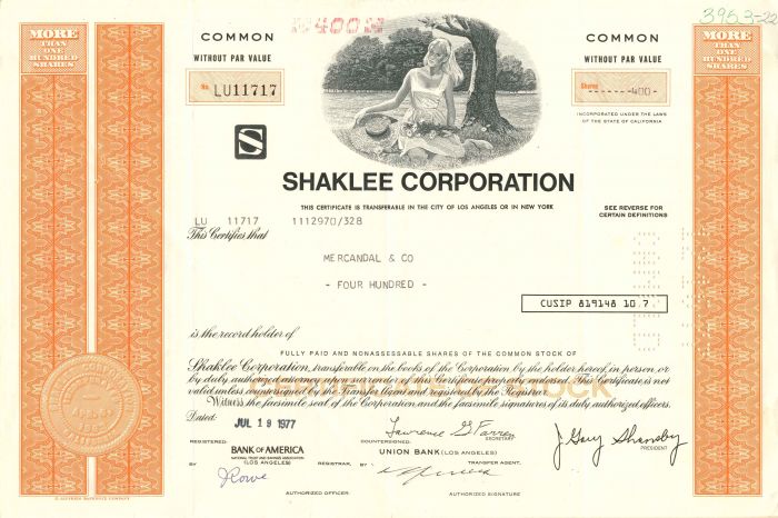 Shaklee Corporation - Stock Certificate