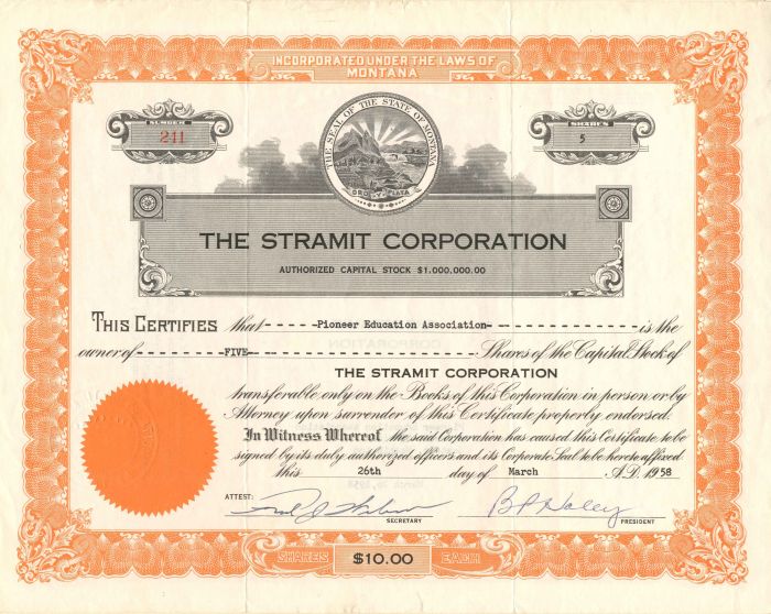 Stramit Corporation - Stock Certificate