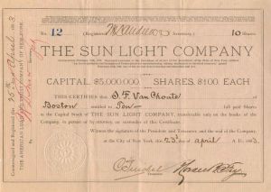 Sun Light Co. - Stock Certificate