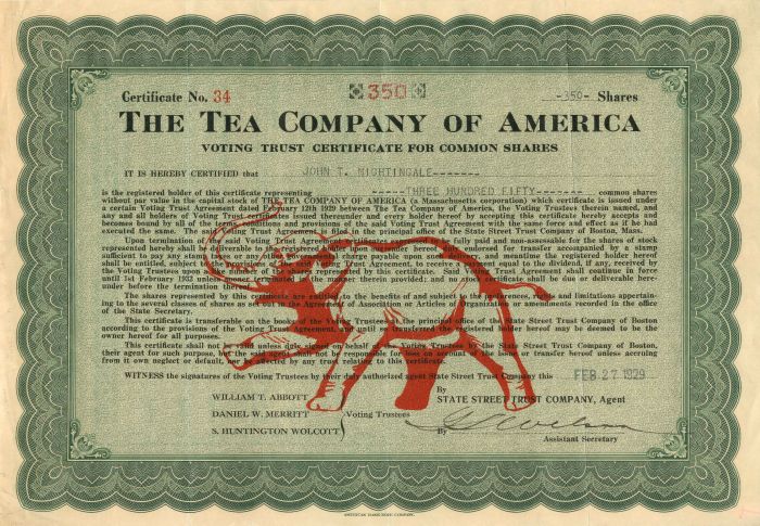 Tea Co. of America - Stock Certificate