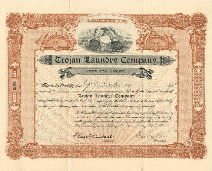 Trojan Laundry Co. - Stock Certificate