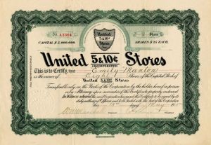 United 5¢ and 10¢ Stores - 1915 dated Stock Certificate