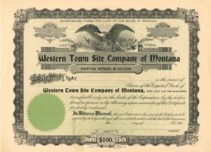 Western Town Site Co. of Montana - Stock Certificate