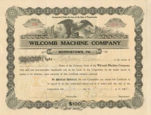 Wilcomb Machine Co. - Stock Certificate