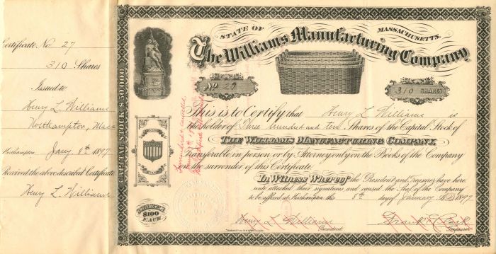 Williams Manufacturing Co. - Stock Certificate