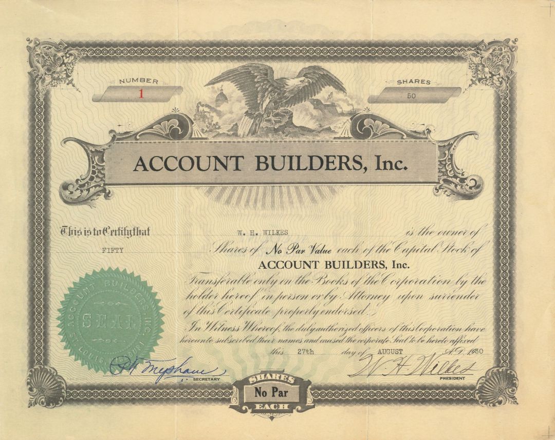 Account Builders, Inc. - Certificate #1 - Stock Certificate