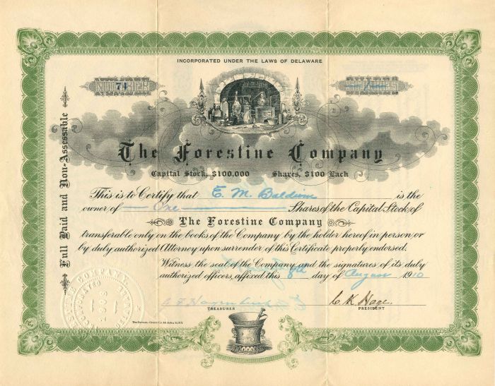 Forestine Co. - Stock Certificate