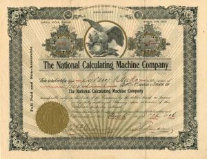 National Calculating Machine Co. - Stock Certificate