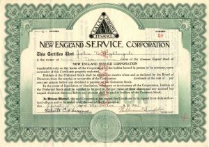 New England Service Corporation - Stock Certificate