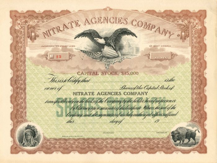 Nitrate Agencies Co. - Stock Certificate