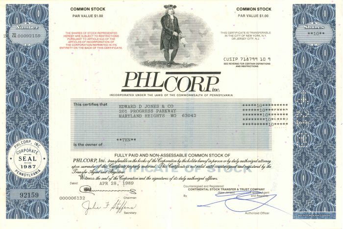 PHLCorp Inc. - Stock Certificate