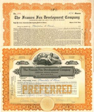 Frances Fox Development Co. - The1920 and 1922 Pair - Stock Certificate
