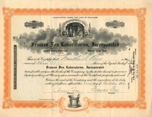 Frances Fox Laboratories, Incorporated - Stock Certificate