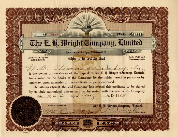 E.H. Wright Co., Limited - Stock Certificate