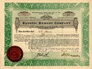 Eatonic Remedy Co. - Stock Certificate