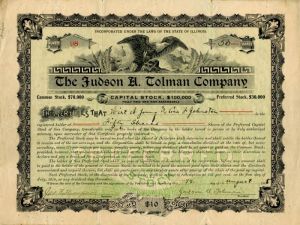 Fudson A. Tolman Co. - Stock Certificate