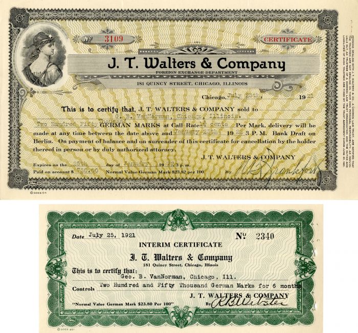 J.T. Walters and Co. - Stock Certificate