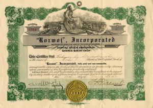 "Rozwoj", Incorporated - Stock Certificate