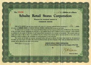 Schulte Retail Stores Corporation - Stock Certificate