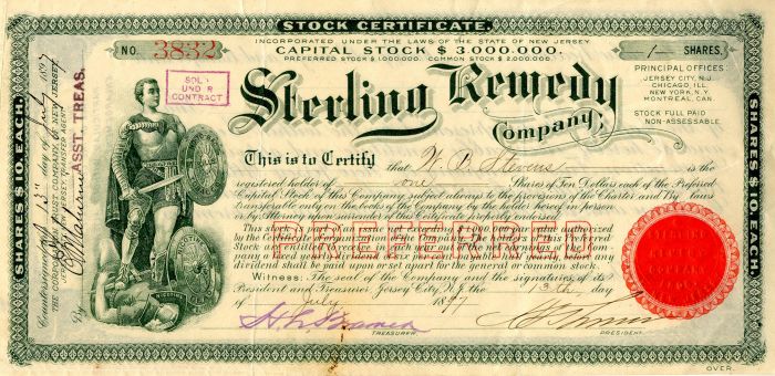 Sterling Remedy Co. - Very Small Stock Certificate