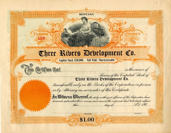 Three Rivers Development Co. - Stock Certificate