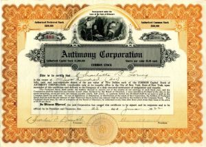 Antimony Corporation - Stock Certificate