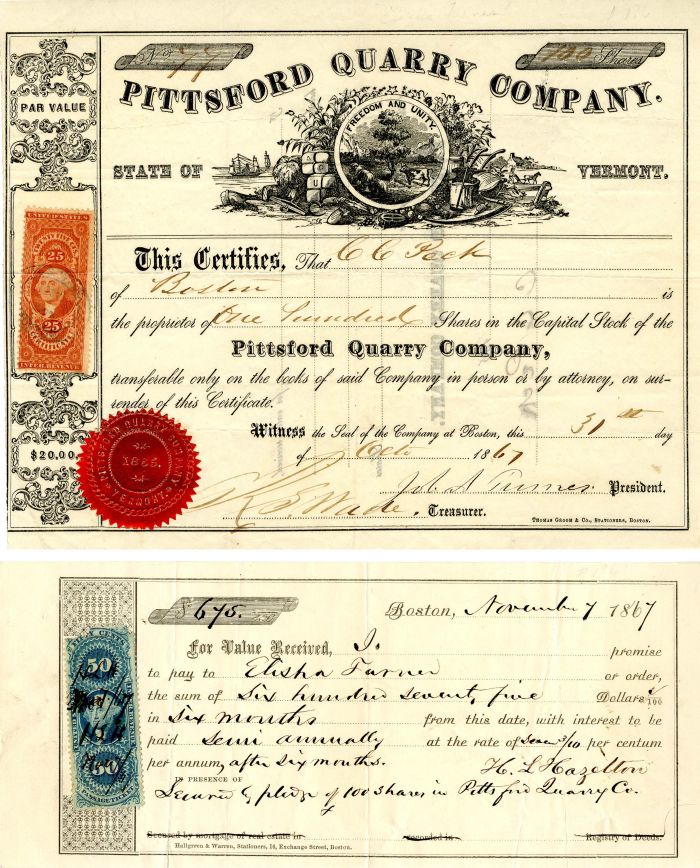 Pittsford Quarry Co. - Stock Certificate