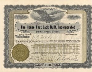 The House That Jack Built, Incorporated - 1914 dated Stock Certificate
