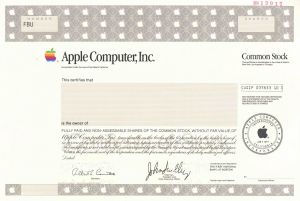 1988 dated APPLE Computer SPECIMEN Common Stock Certificate - Printed Signature of John Sculley III - Extremely Popular