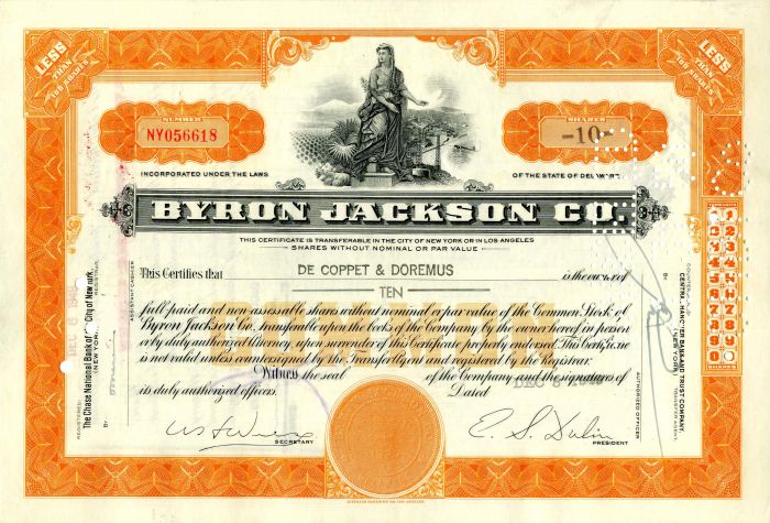 Byron Jackson Co. - Stock Certificate
