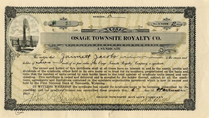Osage Townsite Royalty Co. - Stock Certificate