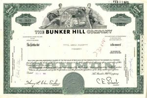 Bunker Hill Co. - Stock Certificate