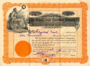 Rio Grande Lands Securities Co. - Stock Certificate