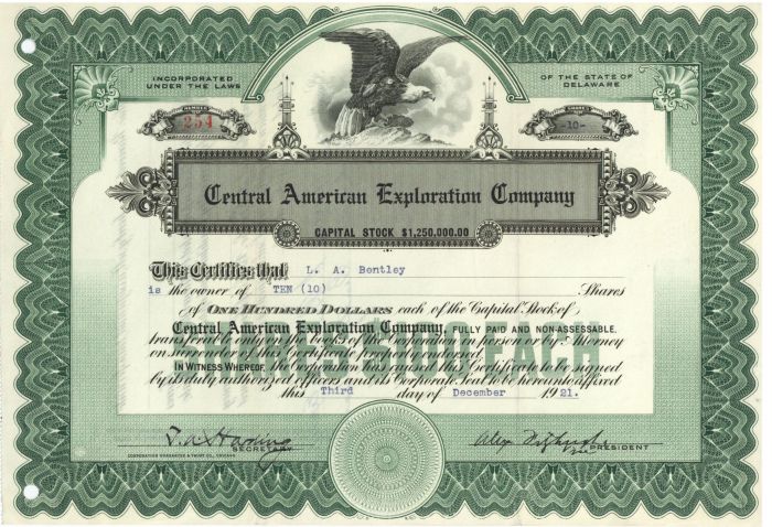 Central American Exploration Co. - Stock Certificate