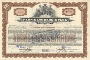 Penn Seaboard Steel Corp. - 1923-1926 dated Stock Certificate