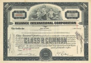 Reliance International Corporation - Stock Certificate