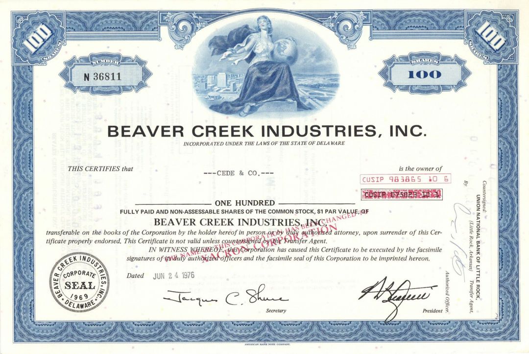 Beaver Creek Industries, Inc. - Stock Certificate